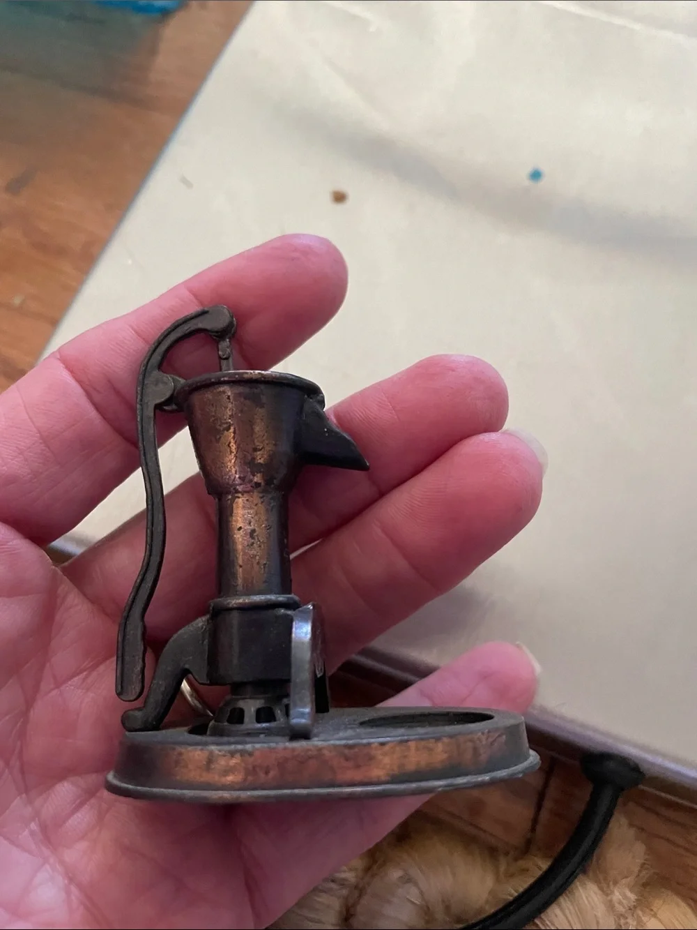 Miniature Vintage-Style Water Pump Figurine in Aged Copper